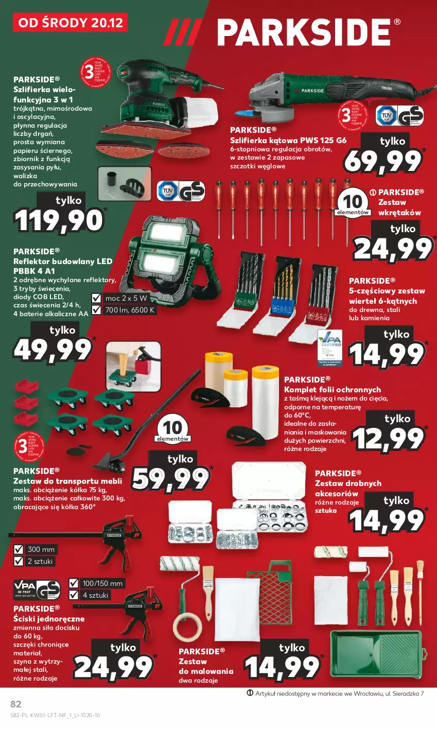 Gazetka promocyjna Kaufland - Gazetka tygodnia - ważna 20.12 do 27.12.2023 - strona 82 - produkty: Baterie alkaliczne, Klej, Noż, Papier, Parkside, Por, Reflektor, Sport, Szlifierka, Szlifierka kątowa, Szyna, Top, Tran, Walizka, Wkręt, Zestaw do malowania, Zestaw wierteł