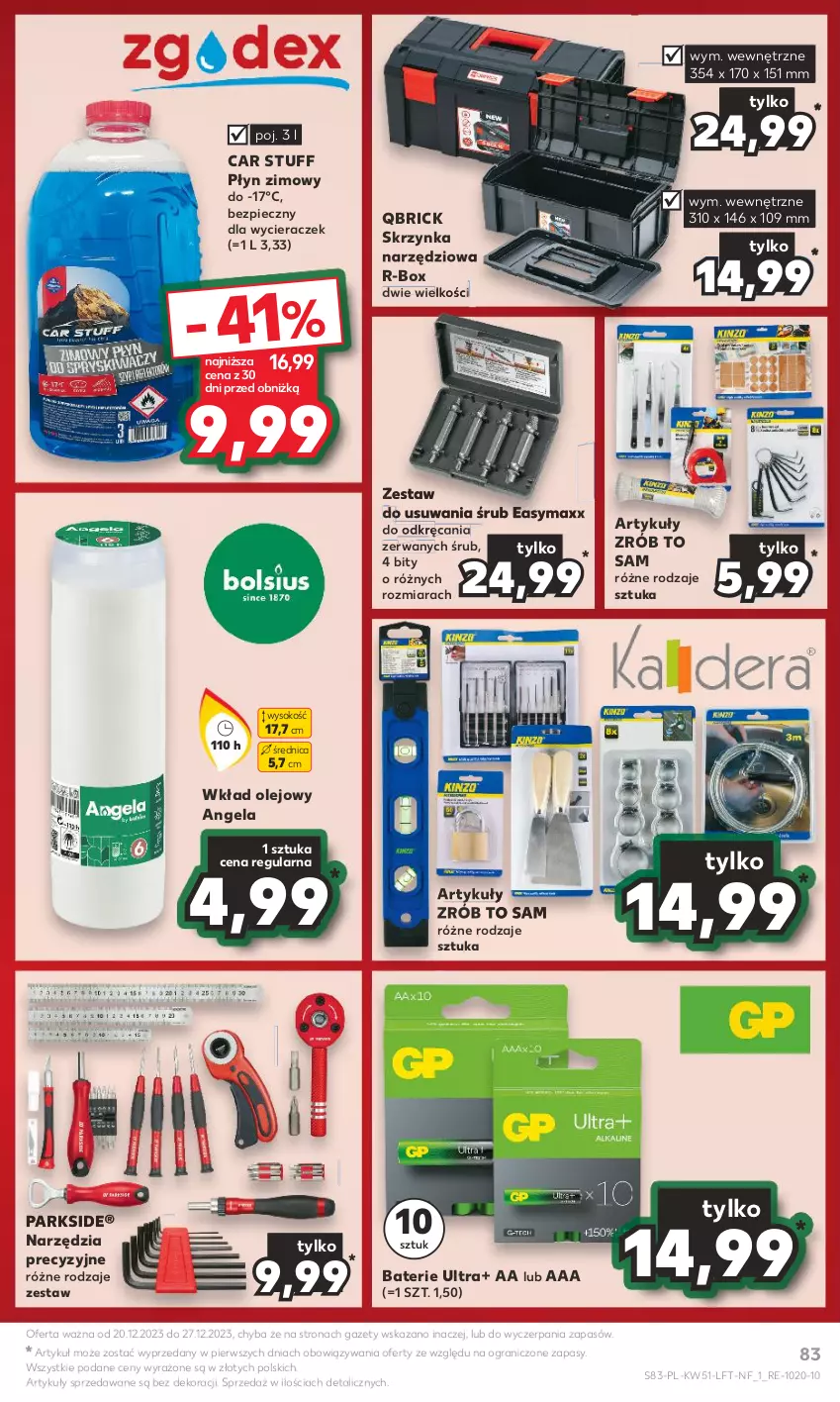 Gazetka promocyjna Kaufland - Gazetka tygodnia - ważna 20.12 do 27.12.2023 - strona 83 - produkty: Gra, Olej, Parkside, Piec, Płyn zimowy, Skrzynka narzędziowa, Sok, Wkład olejowy