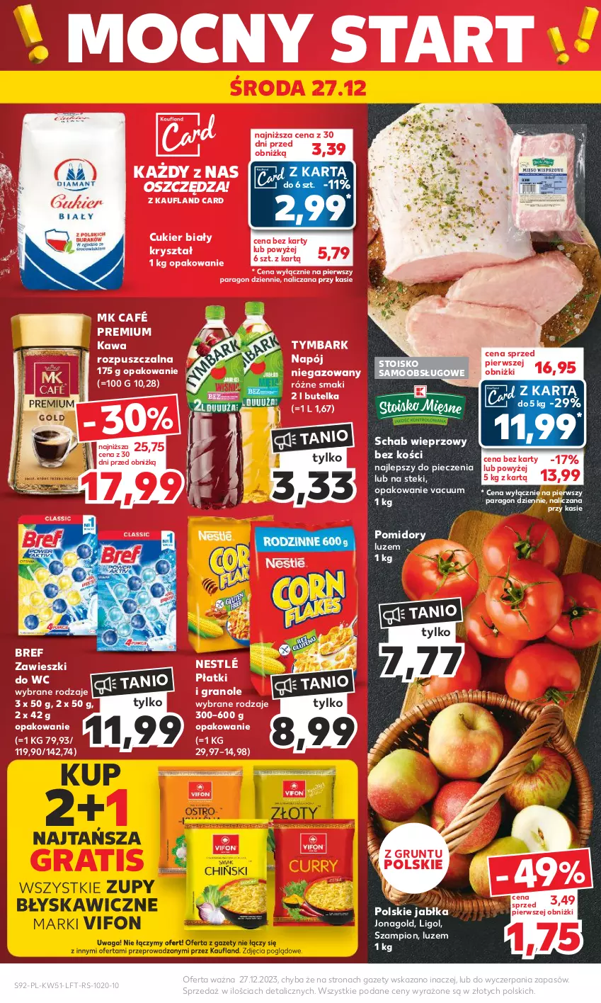 Gazetka promocyjna Kaufland - Gazetka tygodnia - ważna 20.12 do 27.12.2023 - strona 92 - produkty: Bref, Cukier, Gra, Grunt, Jabłka, Jonagold, Kawa, Kawa rozpuszczalna, Ligol, Napój, Napój niegazowany, Nestlé, Piec, Pomidory, Schab wieprzowy, Stek, Szampion, Tymbark, Waga, Zawieszki