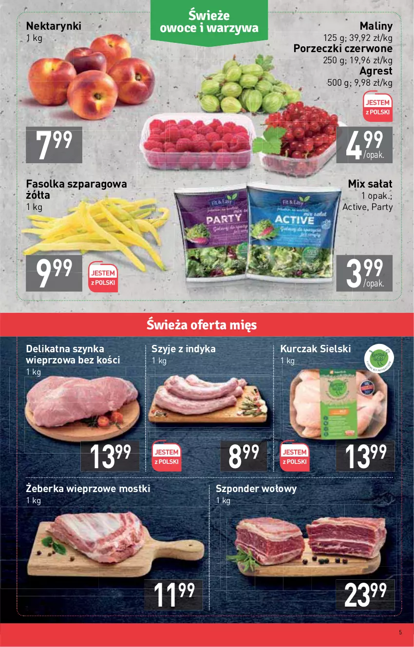 Gazetka promocyjna Stokrotka - Supermarket - ważna 21.07 do 27.07.2022 - strona 5 - produkty: Fa, Gres, Kurczak, Maliny, Nektar, Por, Porzeczki czerwone, Sałat, Szponder wołowy, Szynka, Szynka wieprzowa