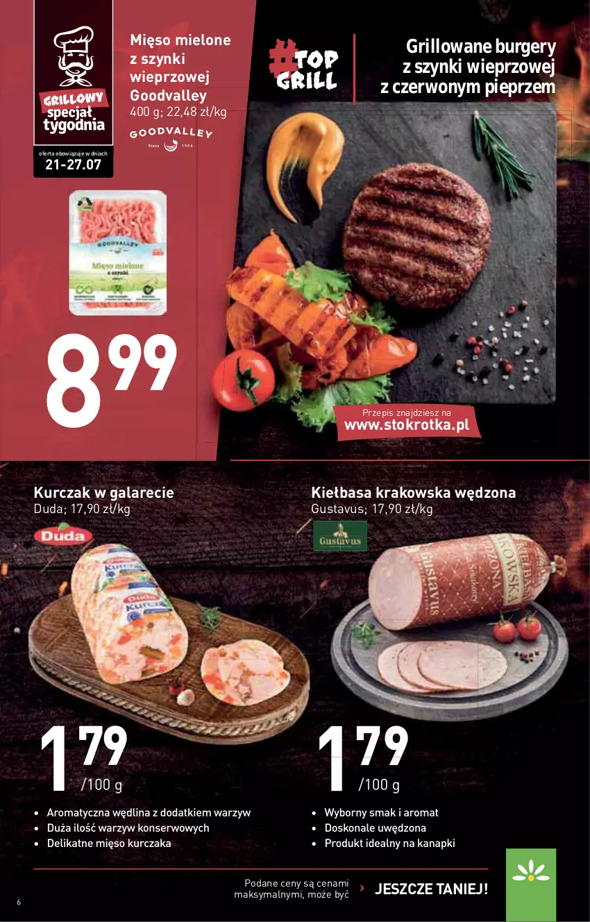 Gazetka promocyjna Stokrotka - Supermarket - ważna 21.07 do 27.07.2022 - strona 6 - produkty: Burger, Duda, Gala, Grill, Kiełbasa, Kiełbasa krakowska, Kurczak, Mięso, Mięso mielone, Mięso mielone z szynki, Pieprz, Ser, Wędlina