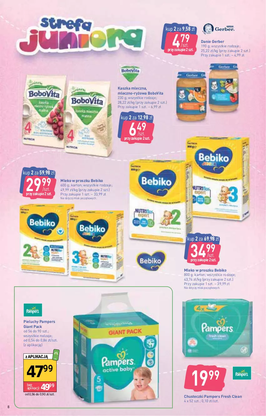 Gazetka promocyjna Stokrotka - Supermarket - ważna 21.07 do 27.07.2022 - strona 8 - produkty: Bebiko, BoboVita, Chusteczki, Gerber, Mleko, Mleko w proszku, Pampers, Pieluchy, Ryż