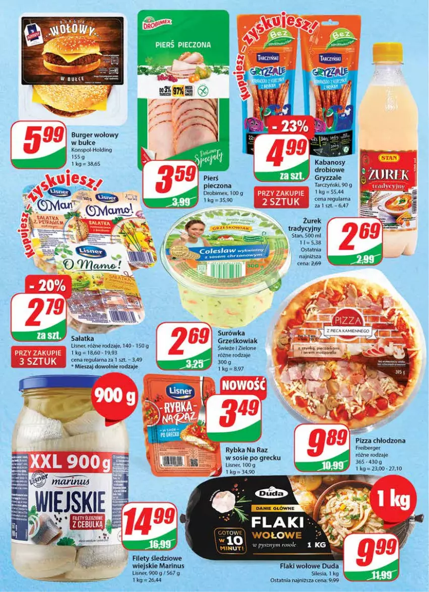 Gazetka promocyjna Dino - Gazetka - ważna 01.02 do 07.02.2023 - strona 16 - produkty: Burger, Drobimex, Flaki, Gry, Kabanos, Lisner, Piec, Pizza, Rybka na raz, Sałat, Sałatka, Surówka