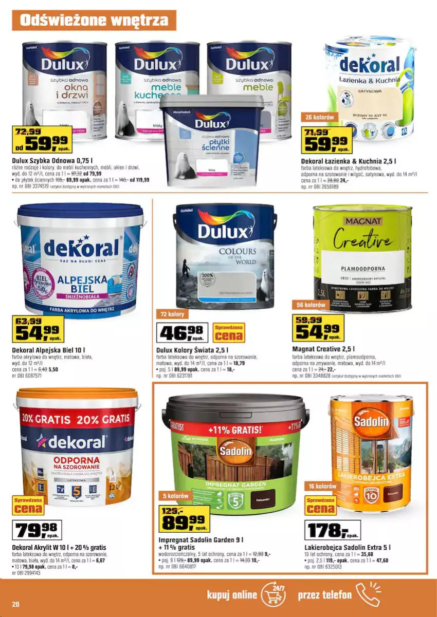 Gazetka promocyjna Obi - Gazetka OBI - ważna 27.04 do 10.05.2021 - strona 20 - produkty: Cień, Dekoral, Drzwi, Dulux, Fa, Farba lateksowa, Gra, Kuchnia, Lakier, Por