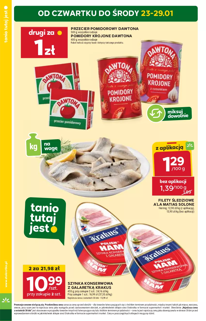 Gazetka promocyjna Stokrotka - Market - ważna 23.01 do 29.01.2025 - strona 2 - produkty: Dawtona, Gala, HP, Krakus, Pomidory, Pomidory krojone, Ser, Szynka, Szynka konserwowa