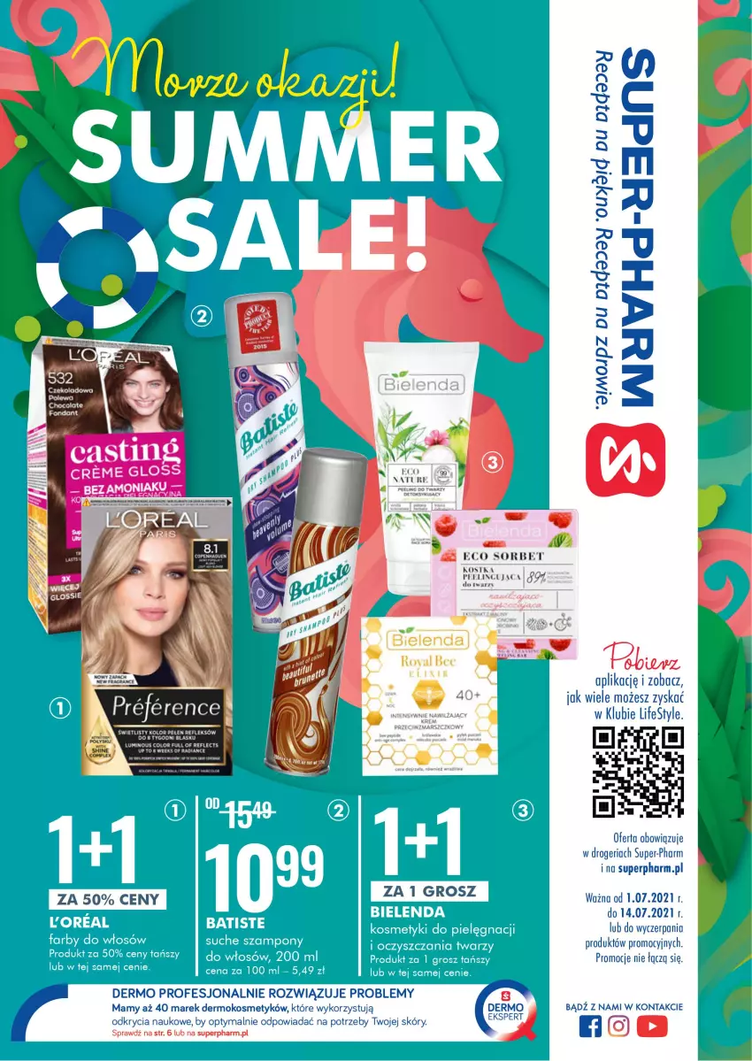 Gazetka promocyjna Super Pharm - Gazetka - ważna 01.07 do 14.07.2021 - strona 1 - produkty: Batiste, Bielenda, Fa, Kosmetyki do pielęgnacji, LG, Mars, Peeling