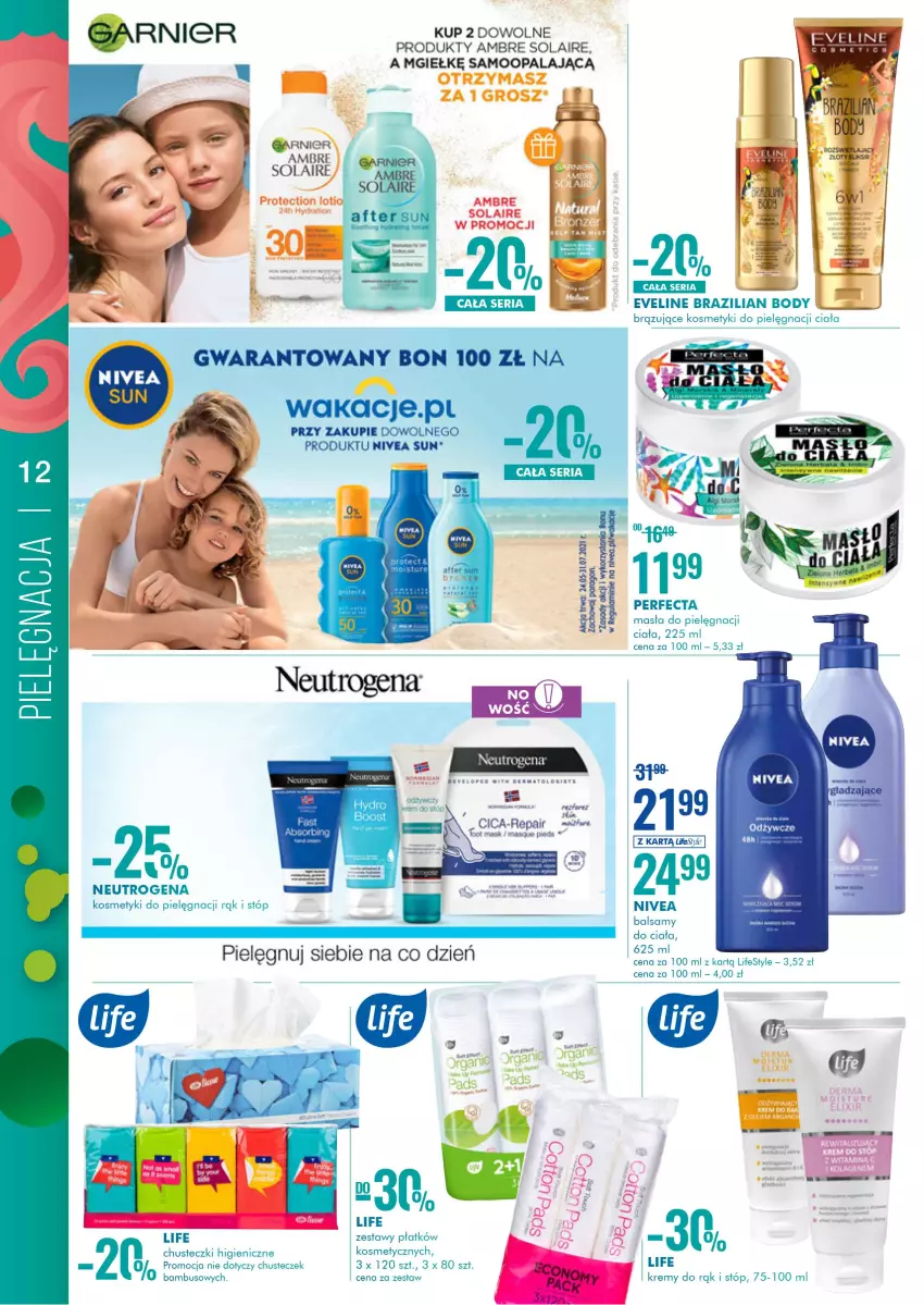 Gazetka promocyjna Super Pharm - Gazetka - ważna 01.07 do 14.07.2021 - strona 12 - produkty: Body, Chusteczki, Eveline, Garnier, Kosmetyki do pielęgnacji, Neutrogena, Nivea, Perfecta, Por