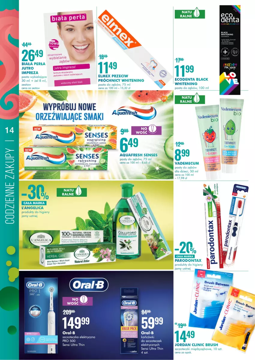 Gazetka promocyjna Super Pharm - Gazetka - ważna 01.07 do 14.07.2021 - strona 14 - produkty: Aquafresh, Clin, Dzieci, Ecodenta, Elmex, Fa, Gra, Lack, Mięta, Parodontax, Pasta do zębów, Perła, Senses, Szczoteczka, Vademecum