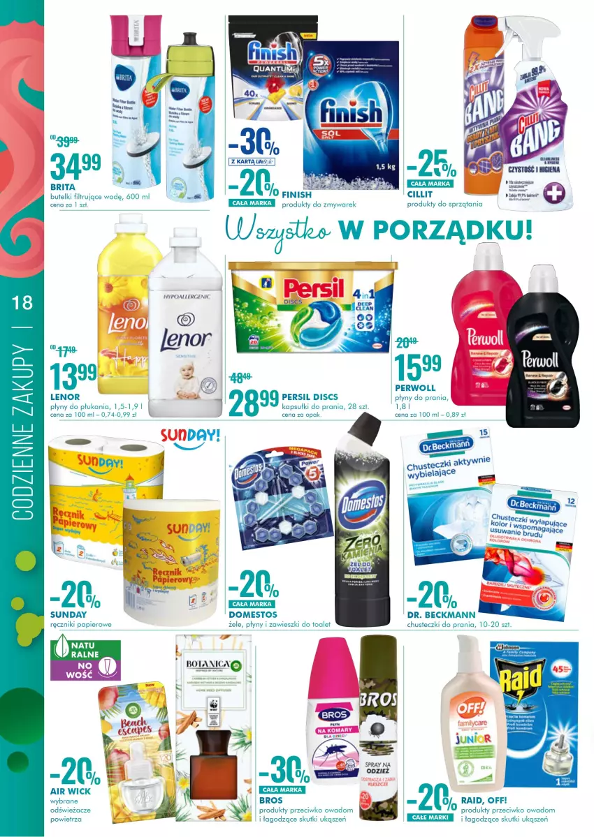 Gazetka promocyjna Super Pharm - Gazetka - ważna 01.07 do 14.07.2021 - strona 18 - produkty: Air Wick, Brit, Brita, Chusteczki, Chusteczki do prania, Domestos, Kapsułki do prania, Lenor, Papier, Persil, Perwoll, Por, Produkty do zmywarek, Ręcznik, Ręczniki papierowe, Zawieszki