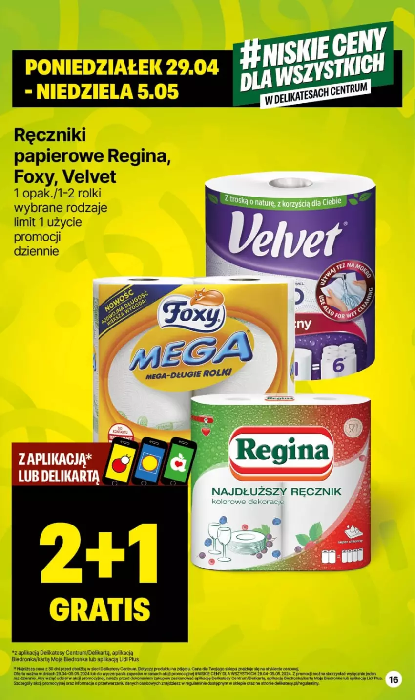 Gazetka promocyjna Delikatesy Centrum - NOWA GAZETKA Delikatesy Centrum od 29 kwietnia! 29.04-05.05.2024 - ważna 29.04 do 05.05.2024 - strona 16 - produkty: Dron, Foxy, Gin, Papier, Rama, Ręcznik, Ręczniki papierowe, Rolki, Rum, Velvet