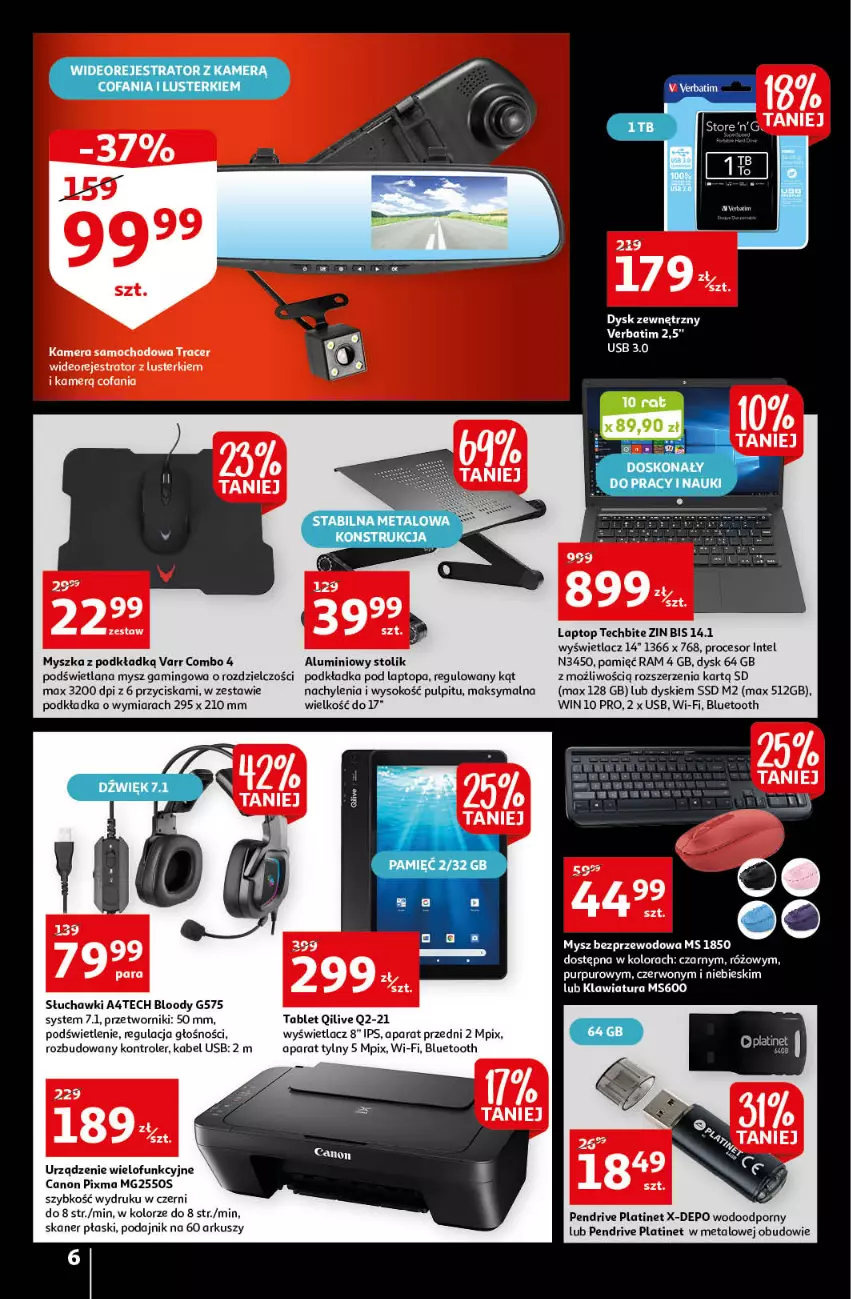 Gazetka promocyjna Auchan - Gazetka Black Week 21-26.11.2022 - ważna 21.11 do 26.11.2022 - strona 6 - produkty: Acer, Canon, Intel, Kabel USB, Kamera, Klawiatura, Kontroler, LANA, Mysz, Mysz bezprzewodowa, Pendrive, PLATINET, Podkład, Podkładka, Por, Procesor, Skaner, Słuchawki, Sok, Stolik, Tablet, Top, Urządzenie wielofunkcyjne, Wideorejestrator