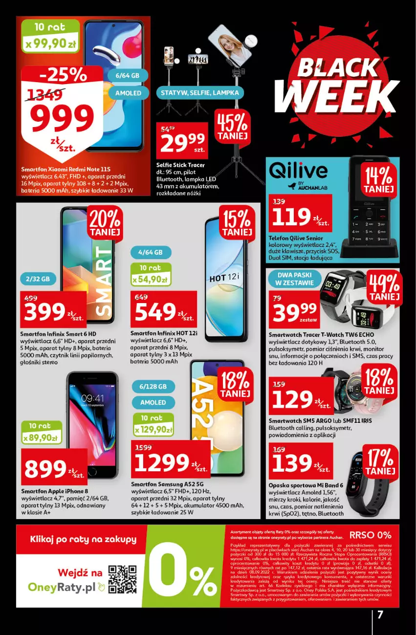 Gazetka promocyjna Auchan - Gazetka Black Week 21-26.11.2022 - ważna 21.11 do 26.11.2022 - strona 7 - produkty: Acer, Akumulator, Amol, Bateria, Głośnik, IPhone 8, Monitor, Opaska, Por, Pulsoksymetr, Samsung, Smartfon, Smartwatch, Sok, Sport