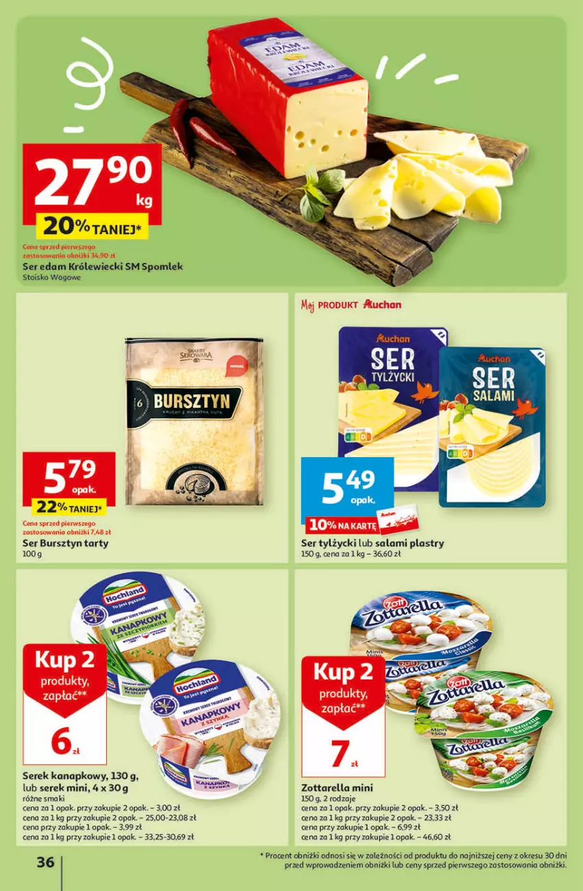 Gazetka promocyjna Auchan - Gazetka Przygotuj ogród na wiosnę! Hipermarket Auchan - ważna 04.04 do 10.04.2024 - strona 36 - produkty: Bursztyn, Edam, Salami, Ser, Ser tylżycki, Serek, Serek kanapkowy, Zott, Zottarella