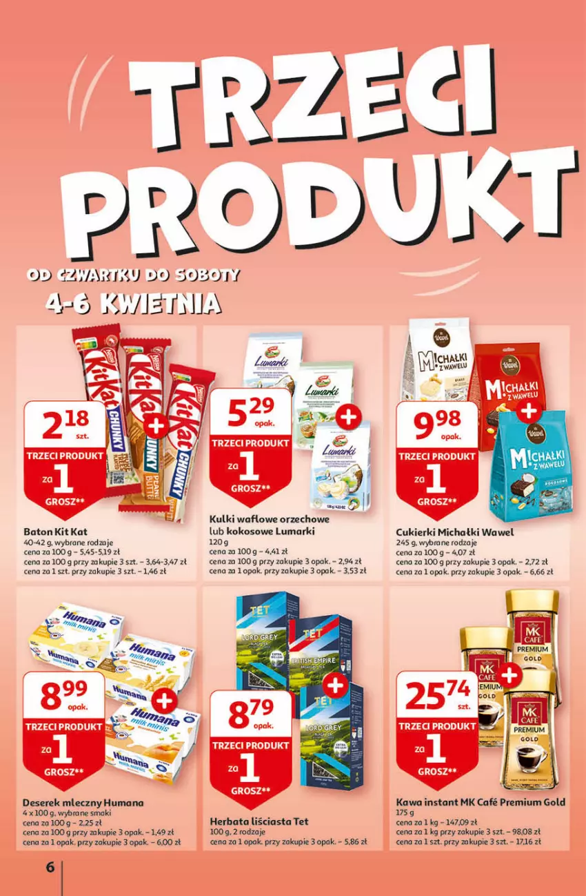 Gazetka promocyjna Auchan - Gazetka Przygotuj ogród na wiosnę! Hipermarket Auchan - ważna 04.04 do 10.04.2024 - strona 6 - produkty: Baton, Cukier, Cukierki, Deser, Herbata, Humana, Kawa, Kokos, Ser, Serek, Wawel