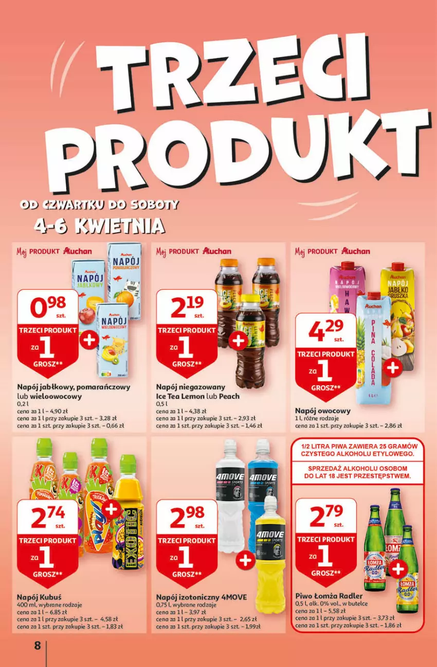 Gazetka promocyjna Auchan - Gazetka Przygotuj ogród na wiosnę! Hipermarket Auchan - ważna 04.04 do 10.04.2024 - strona 8 - produkty: Gra, Ice tea, Kubuś, Napój, Napój izotoniczny, Napój niegazowany, Piwa, Piwo, Radler