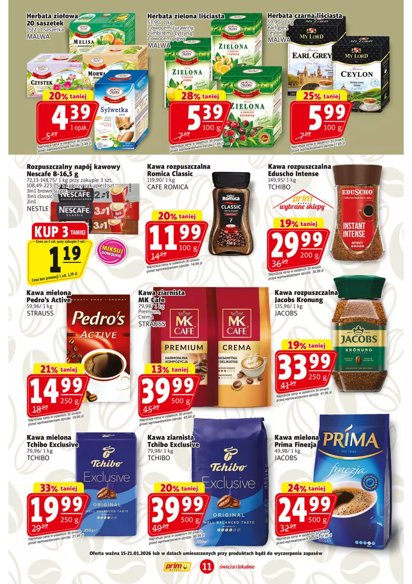 Gazetka promocyjna Prim Market - ważna 15.01 do 21.01.2026 - strona 11 - produkty: Gin, Imbir, Jacobs, Kawa, Kawa mielona, Kawa rozpuszczalna, Kawa ziarnista, Napój, Owoce, Prima, Tchibo