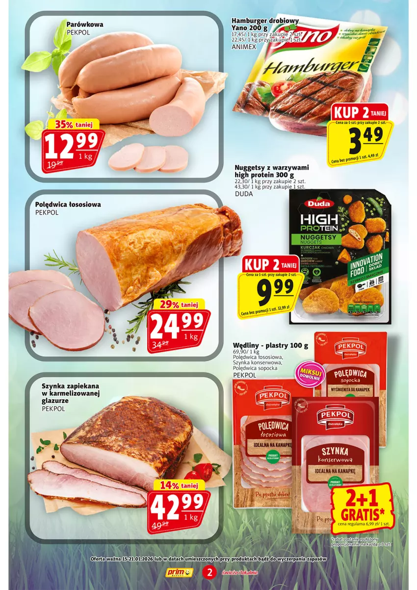 Gazetka promocyjna Prim Market - ważna 15.01 do 21.01.2026 - strona 2 - produkty: Duda, Lazur, Pekpol, Polędwica, Por, Ser, Sos, Szynka, Szynka konserwowa, Warzywa