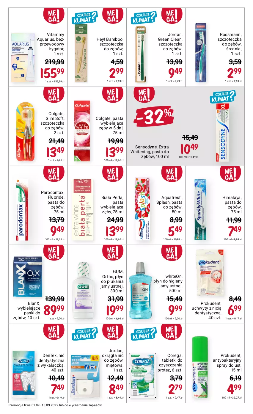 Gazetka promocyjna Rossmann - 1 września - ważna 01.09 do 15.09.2022 - strona 6 - produkty: Antybakteryjny spray, Aquafresh, Colgate, Corega, Himalaya, Irygator, LG, Nić dentystyczna, Parodontax, Pasta do zębów, Perła, Płyn do płukania, Płyn do płukania jamy ustnej, Prokudent, Sensodyne, Szczoteczka, Szczoteczka do zębów, Tablet, Uchwyty