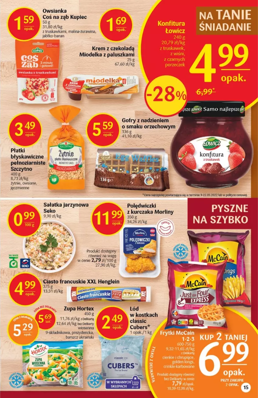 Gazetka promocyjna Delikatesy Centrum - Gazetka DC26 - ważna 07.07 do 13.07.2022 - strona 15 - produkty: Gofry, Hortex, Konfitura, Kupiec, Kurczak, Morliny, Owsianka, Piec, Sałat, Sałatka, SEKO, Zupa