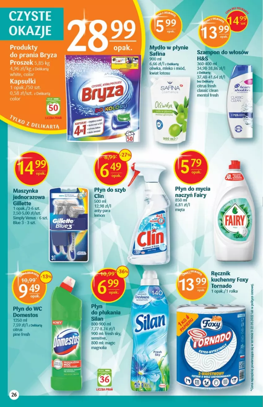 Gazetka promocyjna Delikatesy Centrum - Gazetka DC26 - ważna 07.07 do 13.07.2022 - strona 26 - produkty: Bryza, Clin, Do mycia naczyń, Domestos, Fa, Fairy, Foxy, Gillette, Maszynka, Mięta, Miód, Mleko, Mydło, Mydło w płynie, Płyn do mycia, Płyn do mycia naczyń, Płyn do płukania, Płyn do szyb, Płyn do wc, Ręcznik, Ręcznik kuchenny, Silan, Szampon, Szynka, Venus