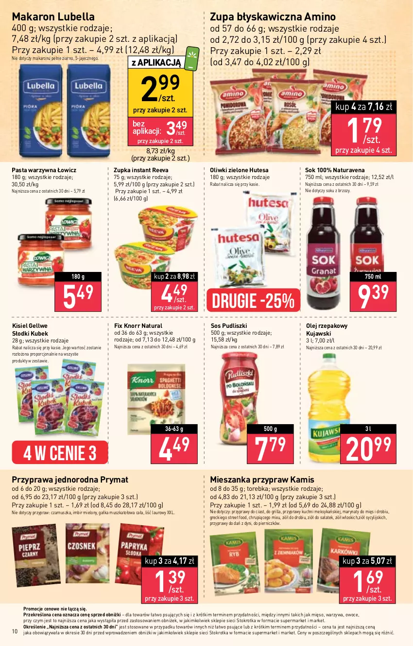 Gazetka promocyjna Stokrotka - Market - ważna 15.02 do 21.02.2024 - strona 11 - produkty: Bell, Bella, Gałka, Grill, Imbir, Kamis, Kisiel, Knorr, Kubek, Kujawski, Laur, Lubella, Makaron, Mięso, Mus, Olej, Olej rzepakowy, Oliwki, Oliwki zielone, Owoce, Pasta warzywna, Por, Prymat, Przyprawy, Pudliszki, Sałat, Sok, Sos, Torebka, Warzywa, Zupa