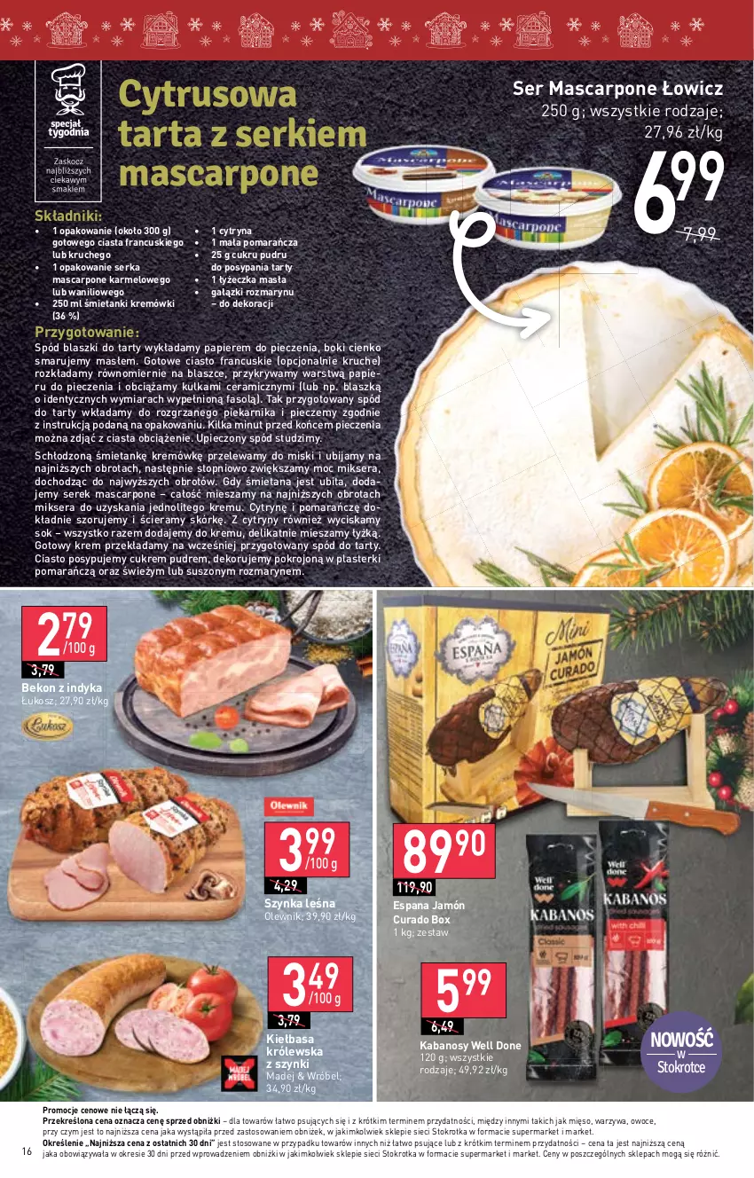 Gazetka promocyjna Stokrotka - Supermarket - ważna 07.12 do 13.12.2023 - strona 16 - produkty: Beko, Ciasto francuskie, Cytryny, Fa, Kabanos, Kiełbasa, Kosz, Mascarpone, Mięso, Mikser, Olewnik, Owoce, Papier, Piec, Piekarnik, Plasterki, Ser, Serek, Sok, Szynka, Tarta, Top, Warzywa