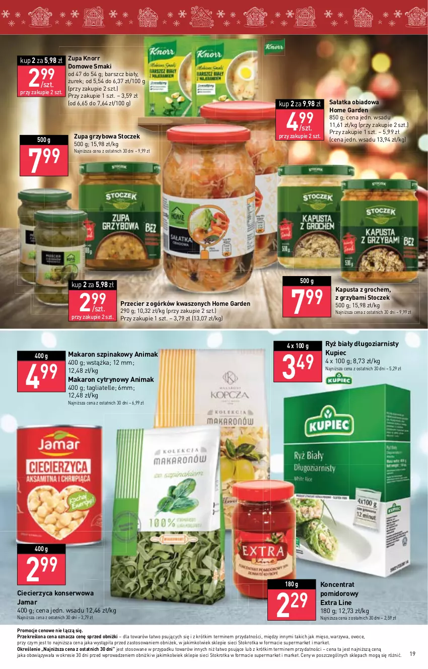 Gazetka promocyjna Stokrotka - Supermarket - ważna 07.12 do 13.12.2023 - strona 19 - produkty: Groch, Knorr, Koncentrat pomidorowy, Kupiec, Makaron, Mięso, Owoce, Piec, Ryż, Ryż biały, Sałat, Sałatka, Ser, Szpinak, Tagliatelle, Warzywa, Wstążka, Zupa