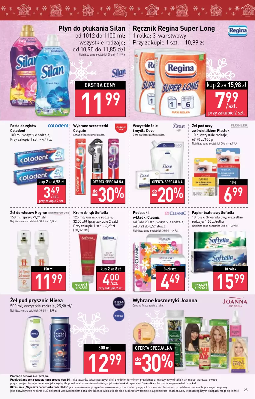 Gazetka promocyjna Stokrotka - Supermarket - ważna 07.12 do 13.12.2023 - strona 25 - produkty: Cleanic, Colgate, Dove, Gin, Hegron, Joanna, Krem do rąk, LG, Mięso, Nivea, Owoce, Papier, Papier toaletowy, Pasta do zębów, Płyn do płukania, Podpaski, Ręcznik, Silan, Warzywa, Wkładki