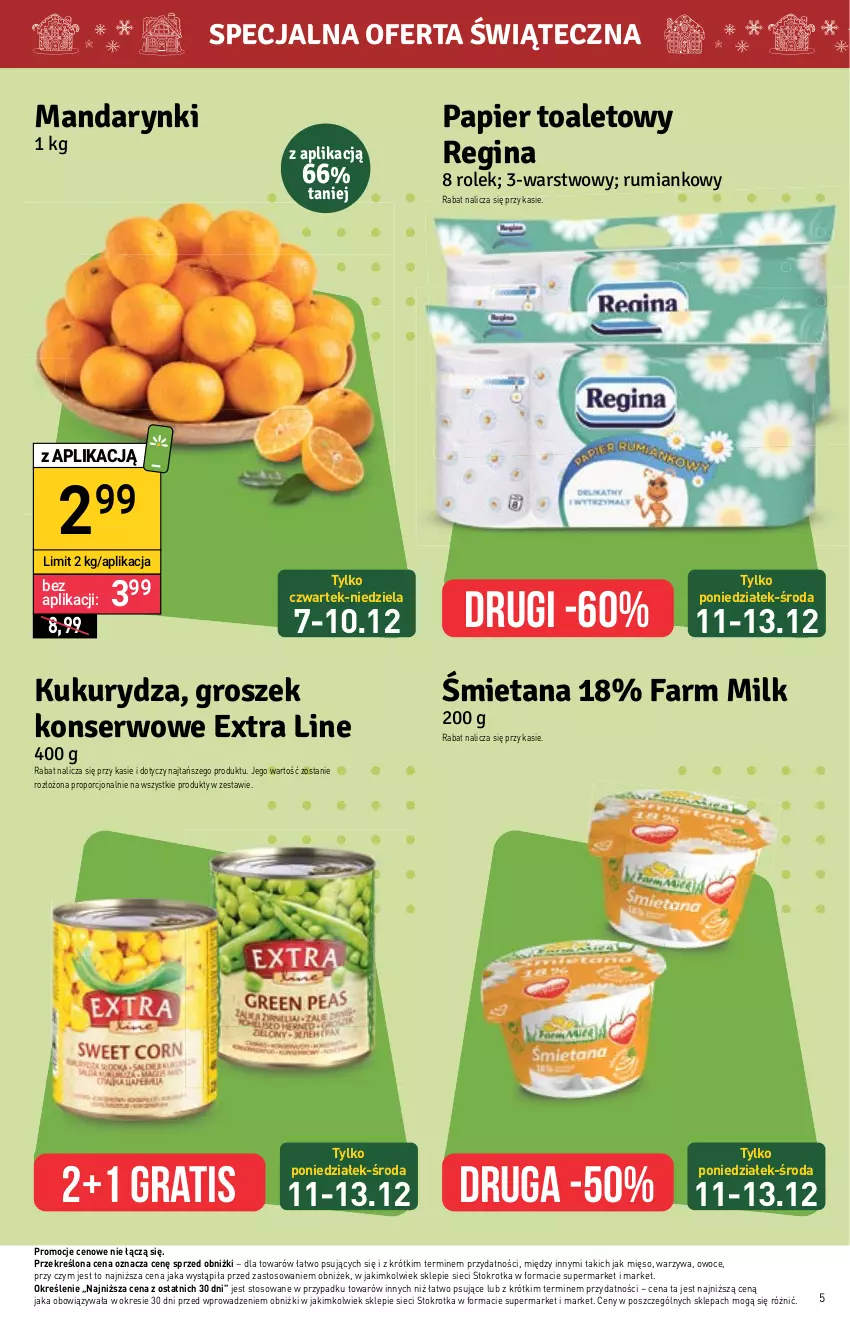 Gazetka promocyjna Stokrotka - Supermarket - ważna 07.12 do 13.12.2023 - strona 5 - produkty: Gin, Gra, Groszek, Mandarynki, Mięso, Owoce, Papier, Papier toaletowy, Por, Ser, Warzywa