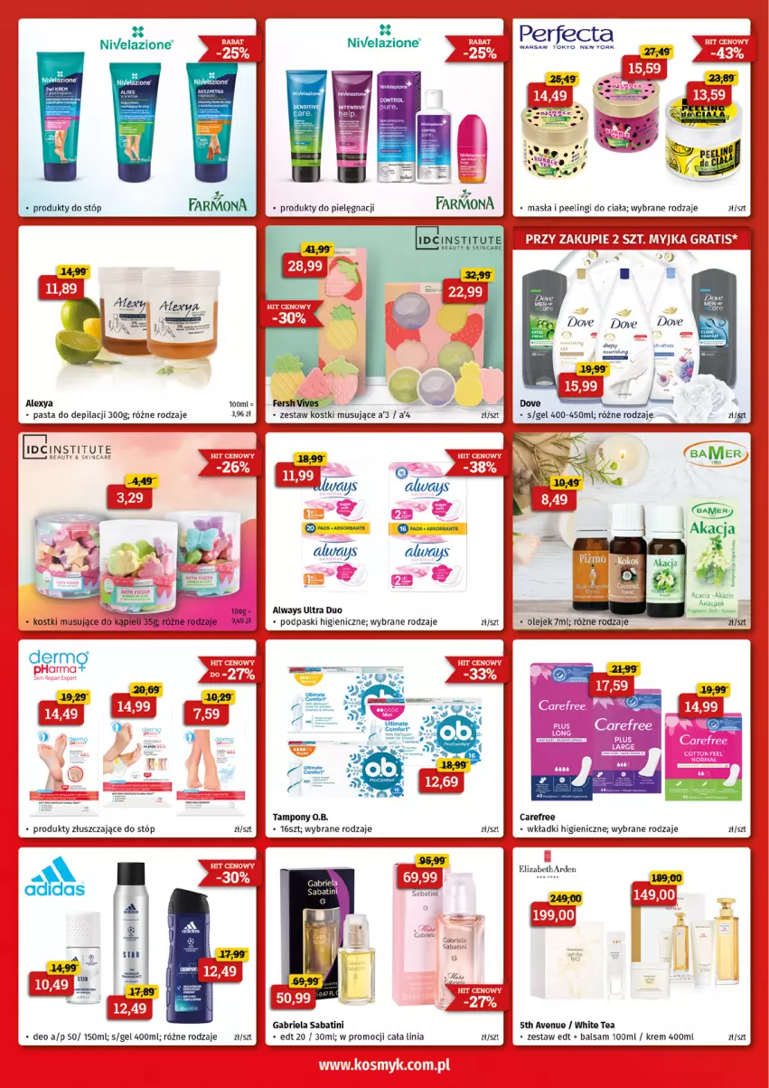 Gazetka promocyjna Kosmyk - Gazetka - ważna 01.03 do 31.03.2024 - strona 2 - produkty: Always, Always Ultra, Brie, Carefree, Elizabeth Arden, Gabriela Sabatini, Gra, Mus, Nivelazione, O.B., Peeling, Podpaski, Por, Tampony, Wkładki