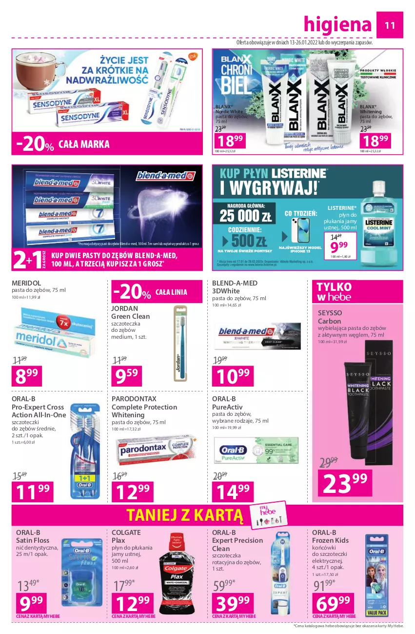 Gazetka promocyjna Hebe - Gazetka - ważna 13.01 do 26.01.2022 - strona 11 - produkty: Blend-a-Med, Colgate, Frozen, Końcówki do szczoteczk, LG, Listerine, Nić dentystyczna, Parodontax, Pasta do zębów, Płyn do płukania, Płyn do płukania jamy ustnej, Pur, Sati, Seysso, Szczoteczka, Szczoteczka do zębów, Szczoteczka rotacyjna