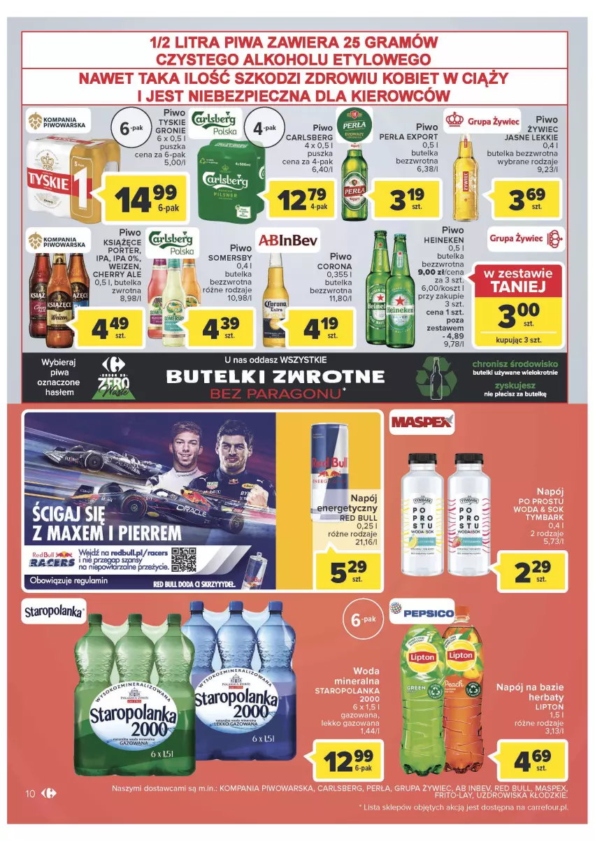 Gazetka promocyjna Carrefour - Gazetka Market - ważna 28.06 do 02.07.2022 - strona 10 - produkty: Acer, Carlsberg, Heineken, Kosz, Książęce, Napój, Pepsi, Perła, Piwa, Piwo, Por, Red Bull, Sok, Somersby, Woda