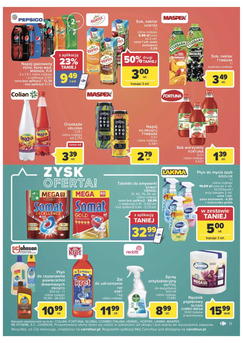 Gazetka promocyjna Carrefour - Gazetka Market - ważna 28.06 do 02.07.2022 - strona 11 - produkty: 7up, Fortuna, Gra, Hortex, Kosz, Kret, Mirinda, Napój, Napój gazowany, Nektar, Oranżada, Pepsi, Pepsi max, Pronto, Ręcznik, Sok, Tymbark