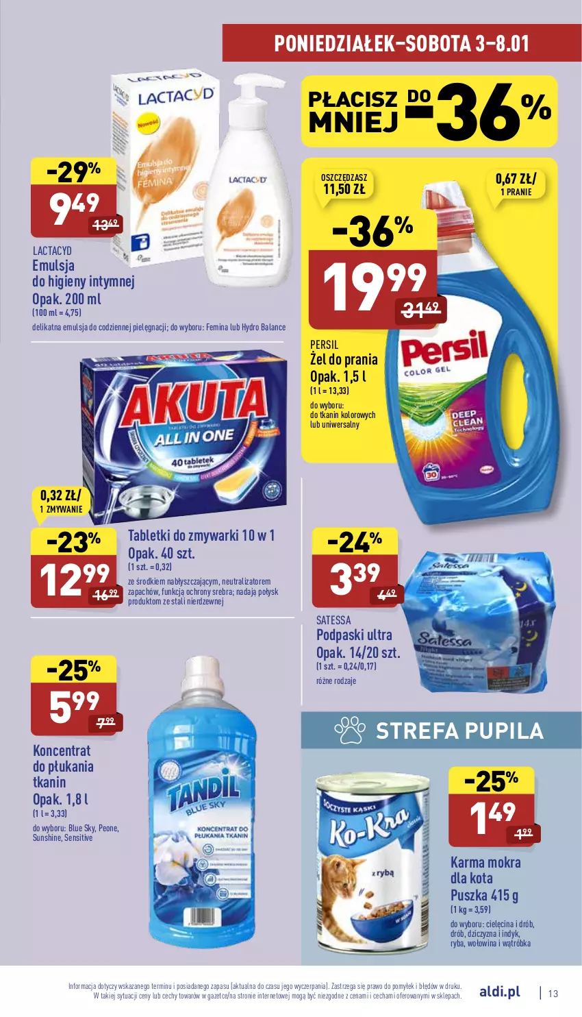 Gazetka promocyjna Aldi - Katalog spożywczy - ważna 03.01 do 08.01.2022 - strona 13 - produkty: Drób, Dziczyzna, Emulsja, Fa, Lactacyd, Persil, Podpaski, Ryba, Tablet, Tabletki do zmywarki, Wołowina, Zmywarki