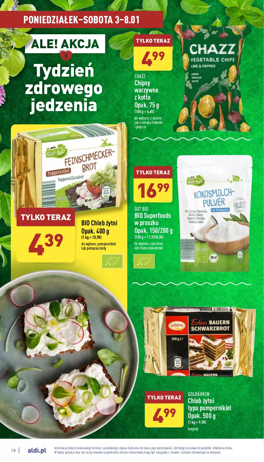 Gazetka promocyjna Aldi - Katalog spożywczy - ważna 03.01 do 08.01.2022 - strona 18 - produkty: Chipsy, Chleb, Kokos, Mleko, Mleko kokosowe, Pieprz, Ser, Tera