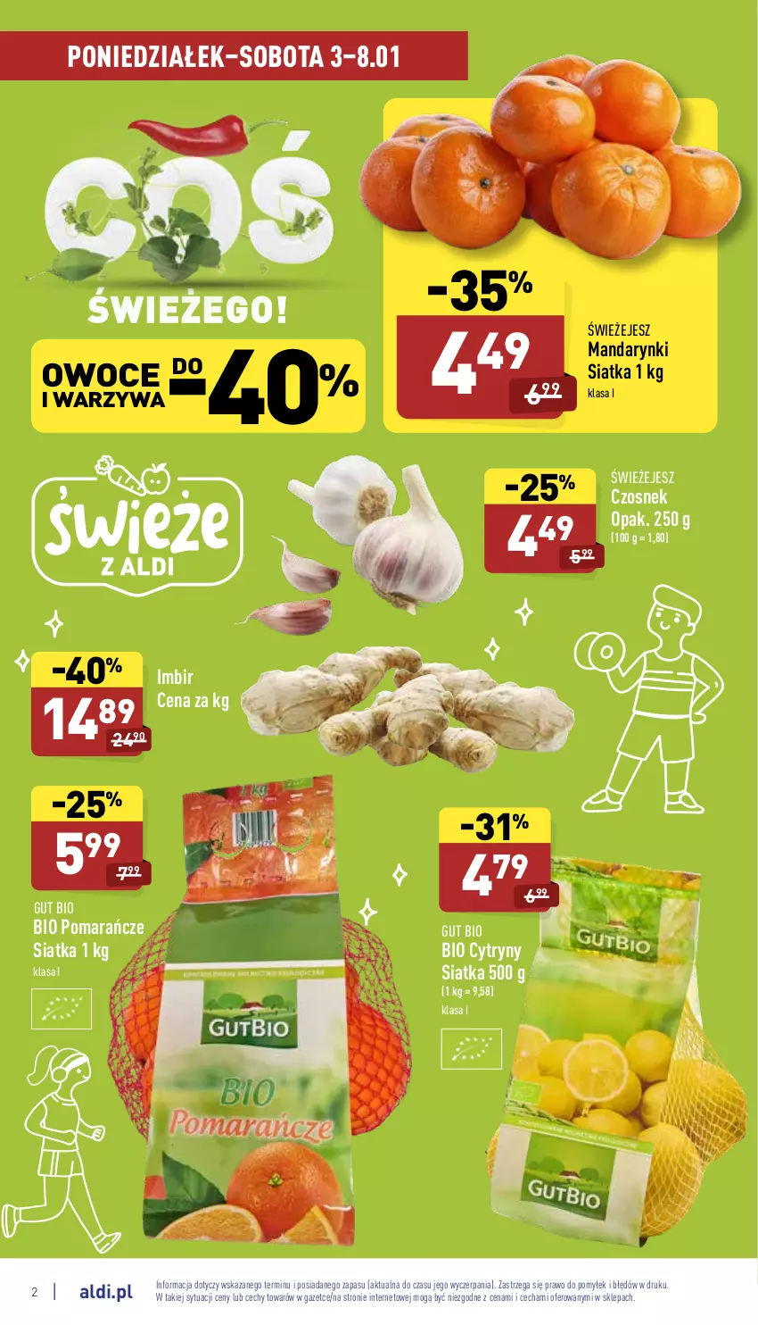 Gazetka promocyjna Aldi - Katalog spożywczy - ważna 03.01 do 08.01.2022 - strona 2 - produkty: Cytryny, Czosnek, Imbir, Mandarynki, Owoce, Pomarańcze, Siatka, Warzywa