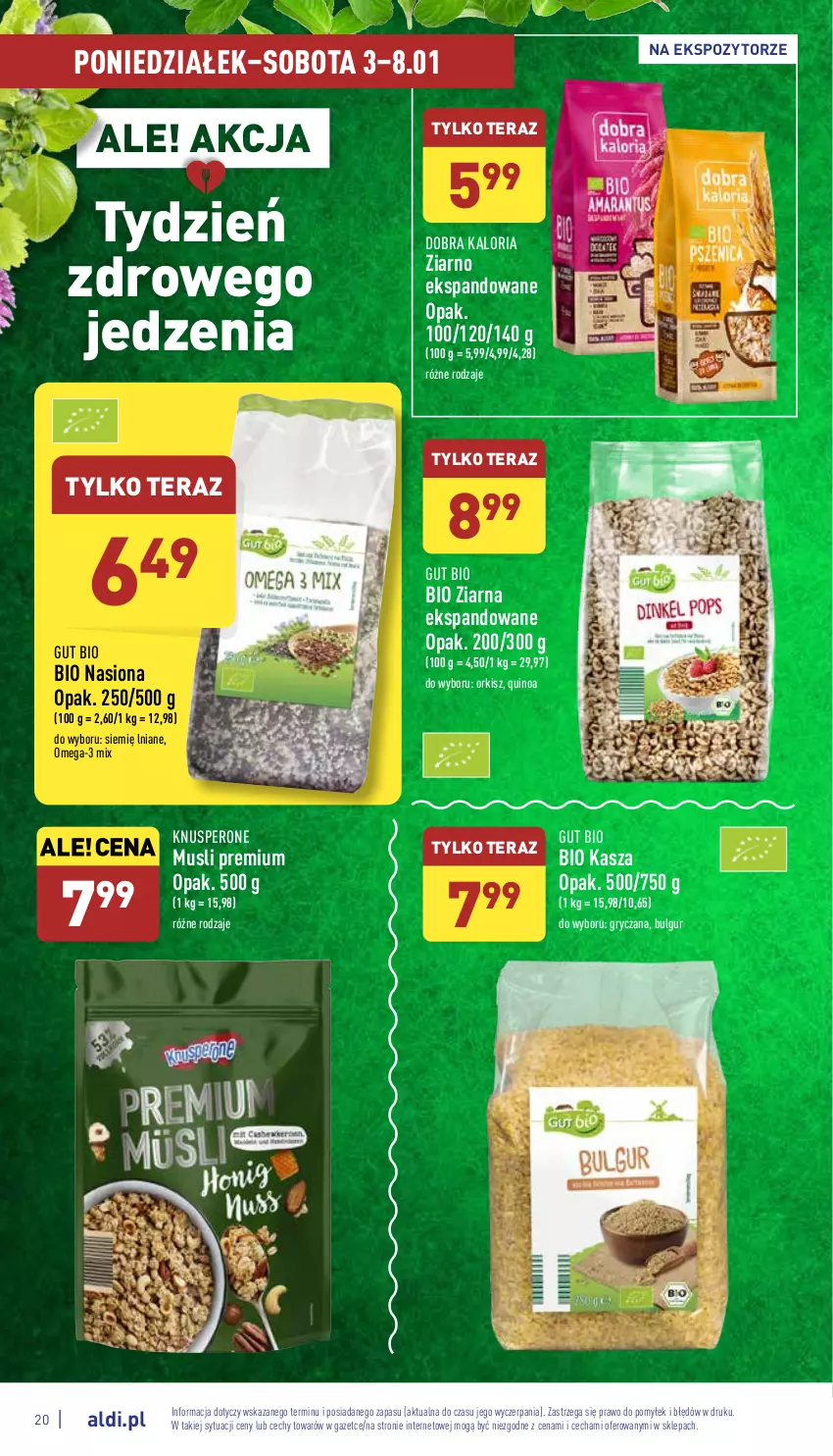 Gazetka promocyjna Aldi - Katalog spożywczy - ważna 03.01 do 08.01.2022 - strona 20 - produkty: Bulgur, Gry, Kasza, LG, Mus, O nas, Omega-3, Quinoa, Tera