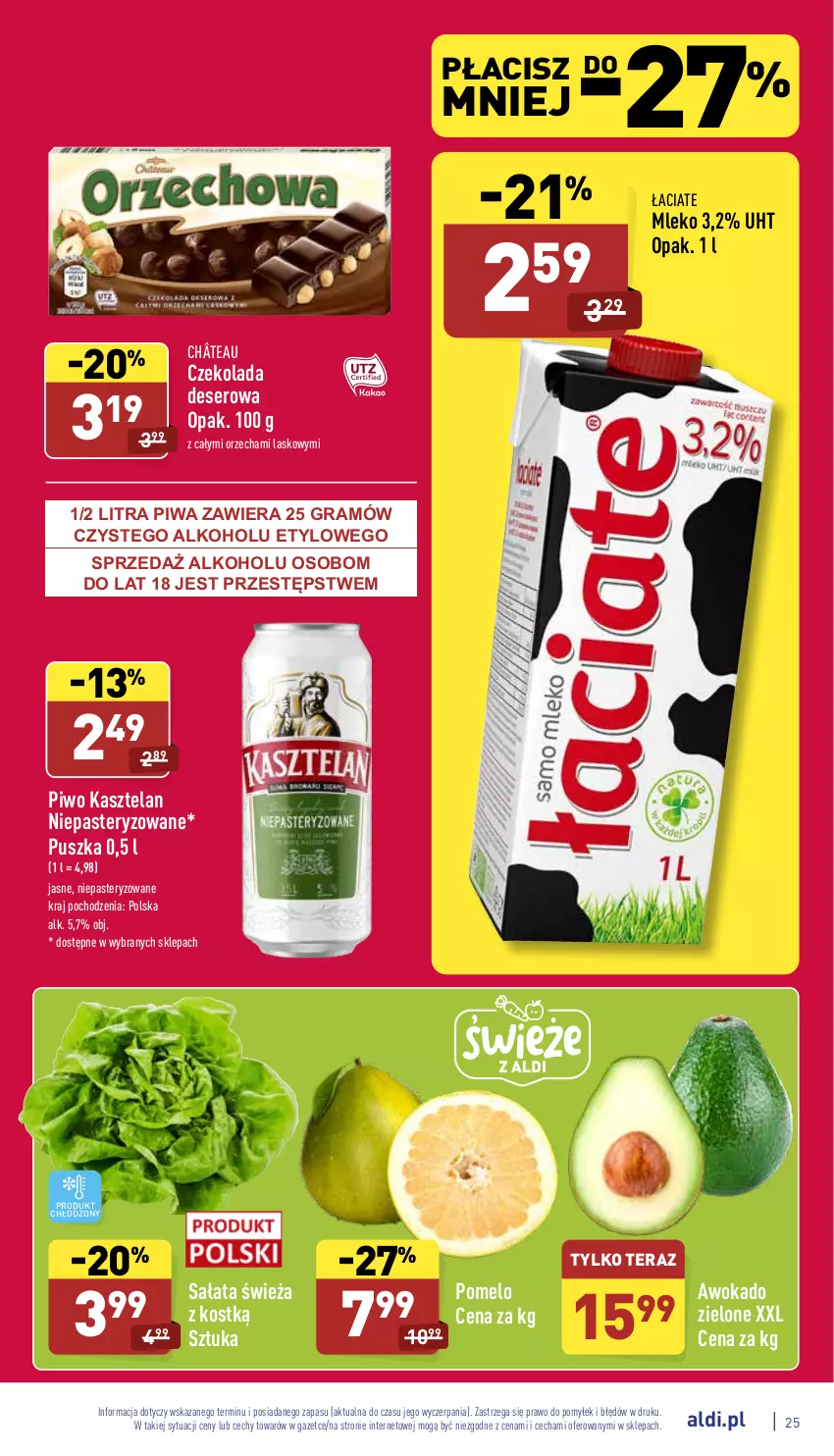 Gazetka promocyjna Aldi - Katalog spożywczy - ważna 03.01 do 08.01.2022 - strona 25 - produkty: Czekolada, Deser, Gra, Kasztelan, Mleko, Piwa, Piwo, Pomelo, Sałat, Ser, Tera