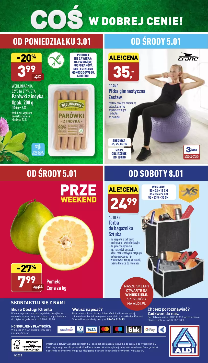 Gazetka promocyjna Aldi - Katalog spożywczy - ważna 03.01 do 08.01.2022 - strona 26 - produkty: Biuro, Klej, O Bag, O nas, Parówki, Parówki z indyka, Pomelo, Por, Torba