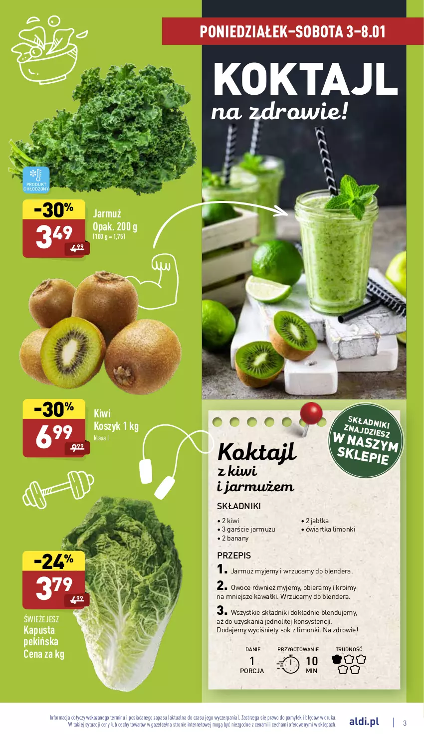 Gazetka promocyjna Aldi - Katalog spożywczy - ważna 03.01 do 08.01.2022 - strona 3 - produkty: Banany, Blender, Jabłka, Jarmuż, Kawa, Kiwi, Kosz, Owoce, Por, Sok, Zdrowie