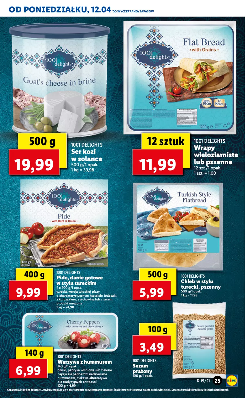 Gazetka promocyjna Lidl - GAZETKA - ważna 12.04 do 14.04.2021 - strona 25 - produkty: Chleb, Danie gotowe, Hummus, Kawa, Kurczak, Mus, Oliwki, Papryka, Ser, Ser kozi, Sezam, Solan, Warzywa