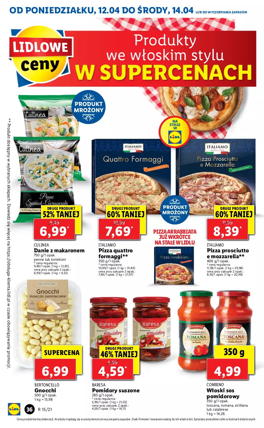 Gazetka promocyjna Lidl - GAZETKA - ważna 12.04 do 14.04.2021 - strona 36 - produkty: Gnocchi, LG, Maggi, Makaron, Mozzarella, Penne, Pizza, Pomidory, Prosciutto, Sos, Sos pomidorowy, Tortelloni