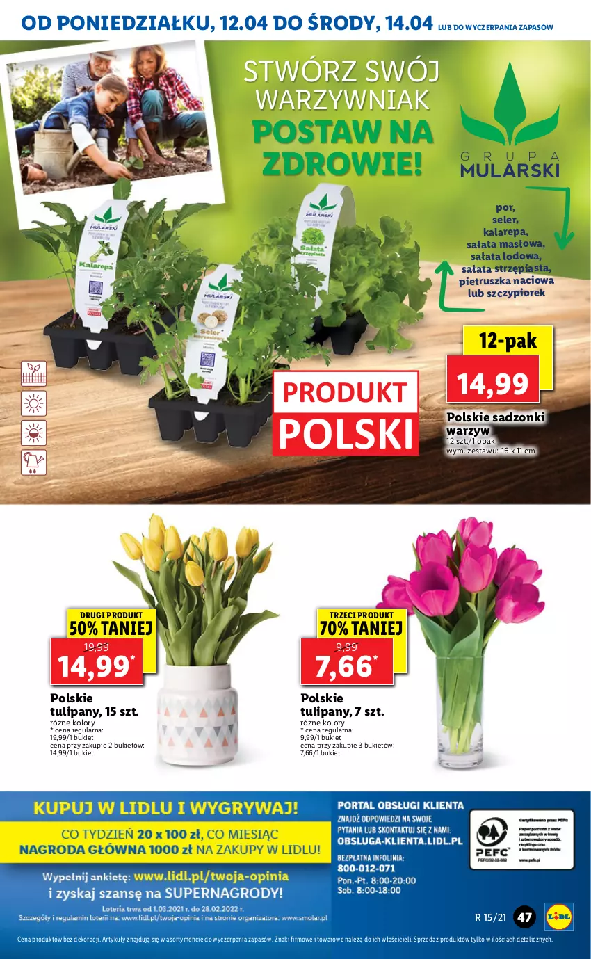 Gazetka promocyjna Lidl - GAZETKA - ważna 12.04 do 14.04.2021 - strona 47 - produkty: Bukiet, Masło, Piast, Pietruszka, Por, Sałat, Sałata lodowa, Sałata masłowa, Tulipan, Zdrowie