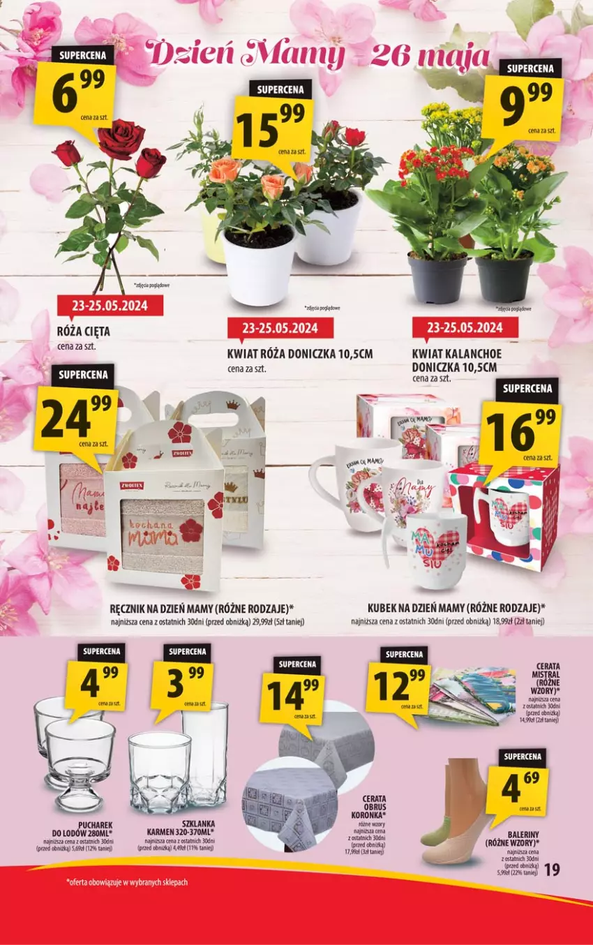 Gazetka promocyjna Arhelan - Gazetka - ważna 17.05 do 26.05.2024 - strona 19 - produkty: Kalanchoe, Kubek, Obrus, Ręcznik, Róża, Sok, Szklanka