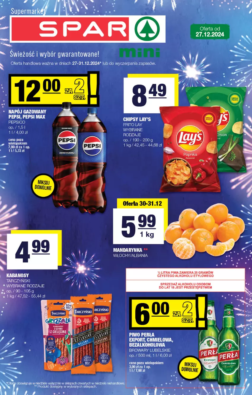 Gazetka promocyjna Spar - Spar-Mini - ważna 27.12.2024 do 06.01.2025 - strona 1 - produkty: Gra, Napój, Napój gazowany, Perła, Piwa, Piwo, Por, Tarczyński