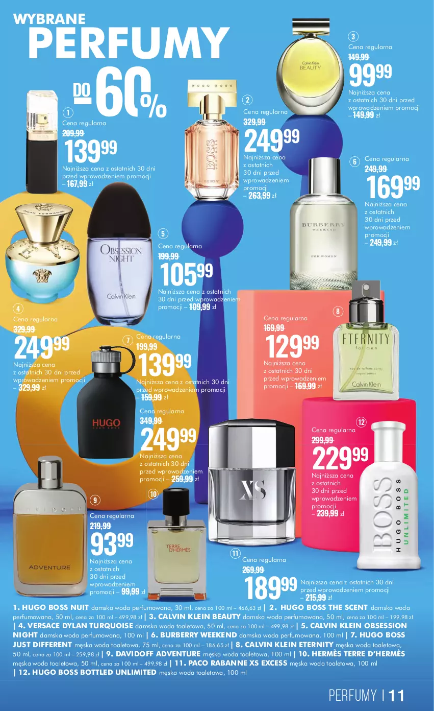 Gazetka promocyjna Super Pharm - Gazetka - ważna 26.09 do 13.10.2024 - strona 11 - produkty: Burberry, Calvin Klein, Davidoff, Hugo Boss, Paco Rabanne, Perfum, SESSIO, Versace, Woda, Woda perfumowana, Woda toaletowa