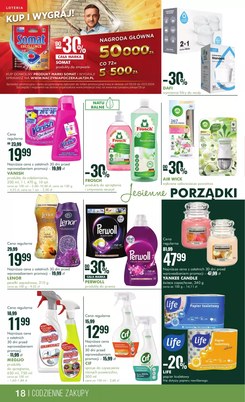 Gazetka promocyjna Super Pharm - Gazetka - ważna 26.09 do 13.10.2024 - strona 18 - produkty: Air Wick, Cif, Frosch, Lenor, Papier, Papier toaletowy, Perełki zapachowe, Perwoll, Por, Somat, Vanish, Zmywarki