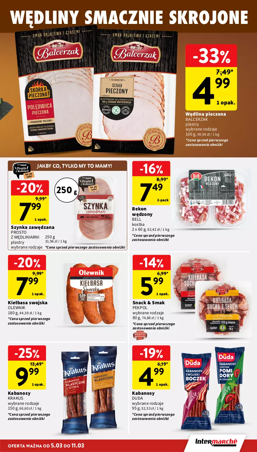 Gazetka promocyjna Intermarche - Gazetka Intermarche - ważna 05.03 do 11.03.2026 - strona 15 - produkty: Beko, Bell, Duda, Kabanos, Kiełbasa, Krakus, Olewnik, Pekpol, Piec, Szynka, Wędlina