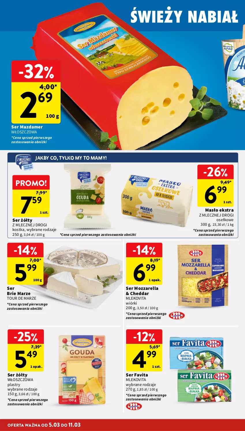 Gazetka promocyjna Intermarche - Gazetka Intermarche - ważna 05.03 do 11.03.2026 - strona 24 - produkty: Brie, Cheddar, Fa, Favita, Masło, Mazdamer, Mleko, Mlekovita, Mozzarella, Ser
