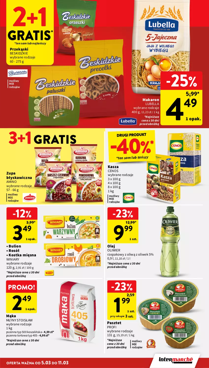Gazetka promocyjna Intermarche - Gazetka Intermarche - ważna 05.03 do 11.03.2026 - strona 29 - produkty: Bell, Bella, Beskidzki, Bulion, Cenos, Gra, Kasza, Kosz, Lion, Lubella, Mąka, Makaron, Olej, Pasztet, Rosół, Szal, Winiary, Zupa